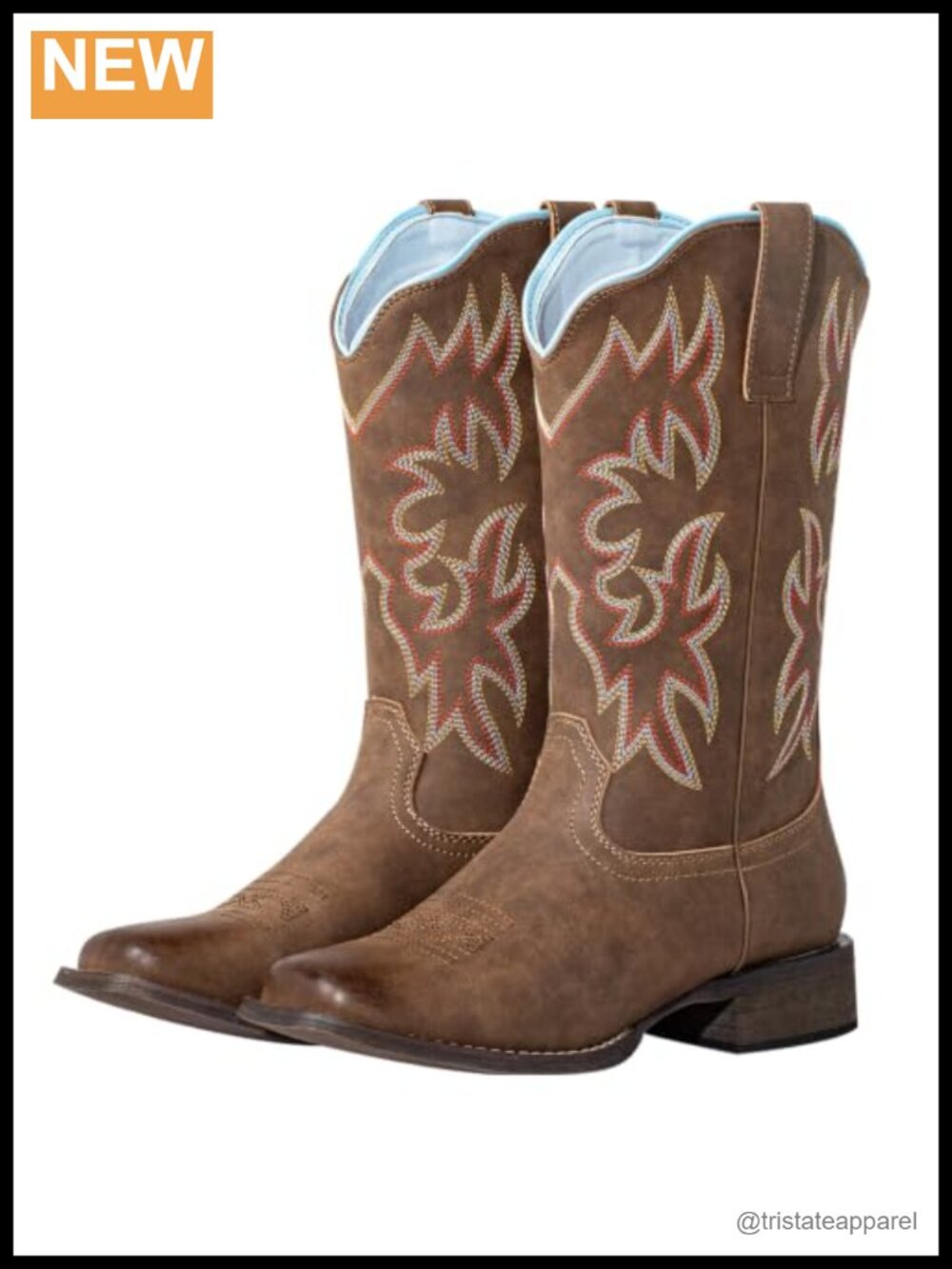 Women's Square Toe Mid-Calf Cowgirl Boots, Wide Calf, Embroidered Faux Leather